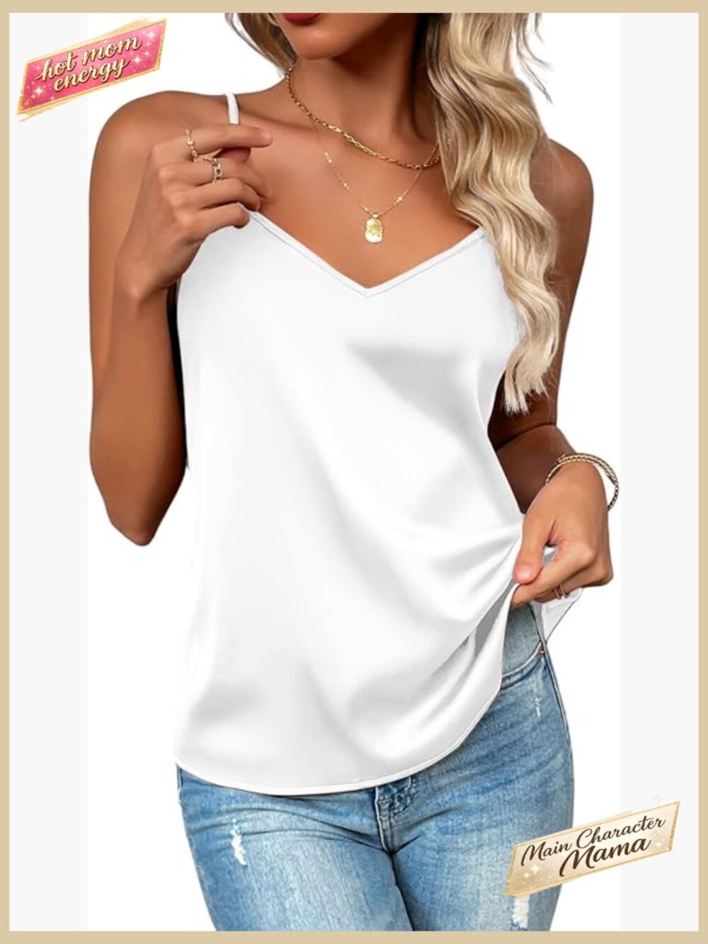 Silk Satin Tank Top V Neck Sleeveless Camisole Adjustable Spaghetti Strap